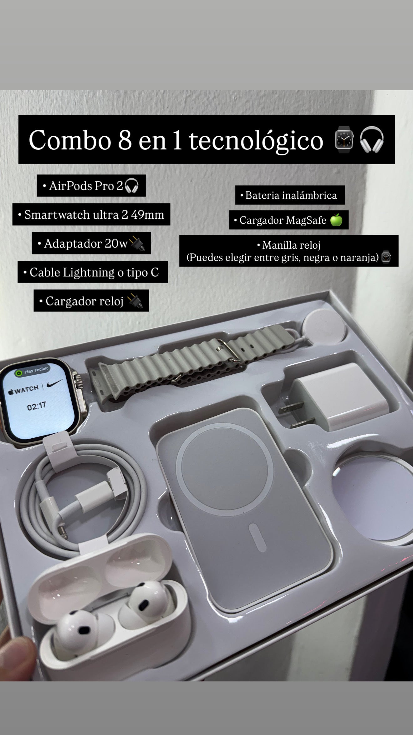 Combo 8 en 1 Smartwatch + Airpods + Cargadores